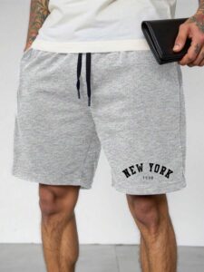 Men’s Grey Fleece Shorts – “New York 1998” Graphic Lounge Shorts | Fitnookk