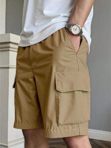 Men's Khaki Cargo Shorts, Relaxed Fit with Utility Pockets | Fitnookk