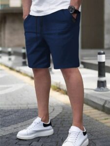 Men's Navy Blue Cotton Breathable Casual Shorts, Regular Fit | Fitnookk