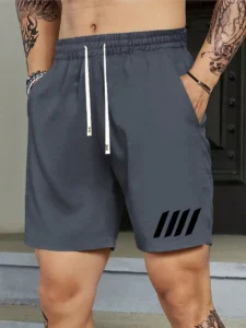 Men's Grey Athletic Shorts with Stripe Graphic, Quick-Dry Sports & Casual | Fitnookk