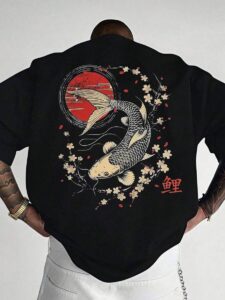 Men’s Japanese Koi Fish Graphic T-Shirt – Oversized Streetwear Tee with Sakura Art | Fitnookk